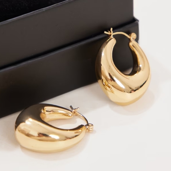 18k Gold Filled Basket Hollow Hoop Earrings New - Picture 7 of 7